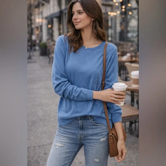 J. Crew Teddie Blue Long Sleeve Sweater with Relaxed Fit - Picture 1 of 5